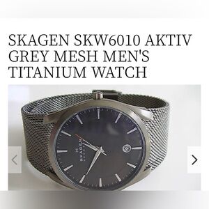 Skagen Denmark SKW6010 Aktiv Grey Mesh Men’s Titanium Case w/ Stainless Band